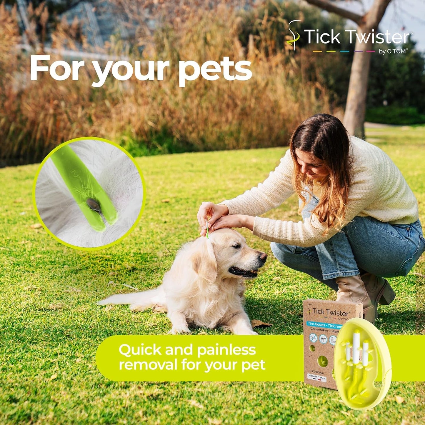 Tick Twister Tick Remover for Dogs and Human - Made in France - Tick Puller for Humans and Dogs - 3 Different Sizes - Dog Tick Removal Tool - Also for All Other Pets - Tick Nipper in