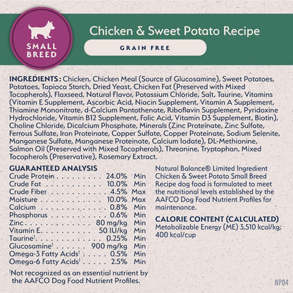 Natural Balance Limited Ingredient Small Breed Adult Grain-Free Dry Dog Food, Chicken & Sweet Potato Recipe, 4 Pound (Pack of 1)