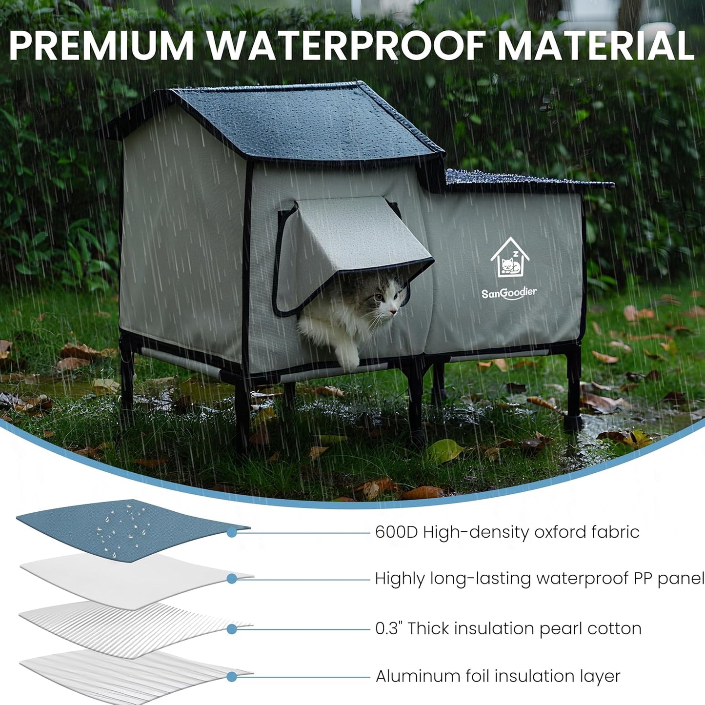 Cat Houses for Outdoor Cats, Outdoor Cat House Weatherproof with Insulation Layer for Warm, Foldable Cat Shelter, Cave Beds for Pets Up to 55lbs for Garden, Patio, or Backyard (Grey-L)