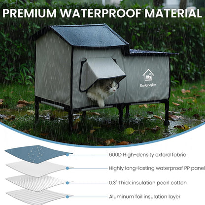 Cat Houses for Outdoor Cats, Outdoor Cat House Weatherproof with Insulation Layer for Warm, Foldable Cat Shelter, Cave Beds for Pets Up to 55lbs for Garden, Patio, or Backyard (Grey-L)
