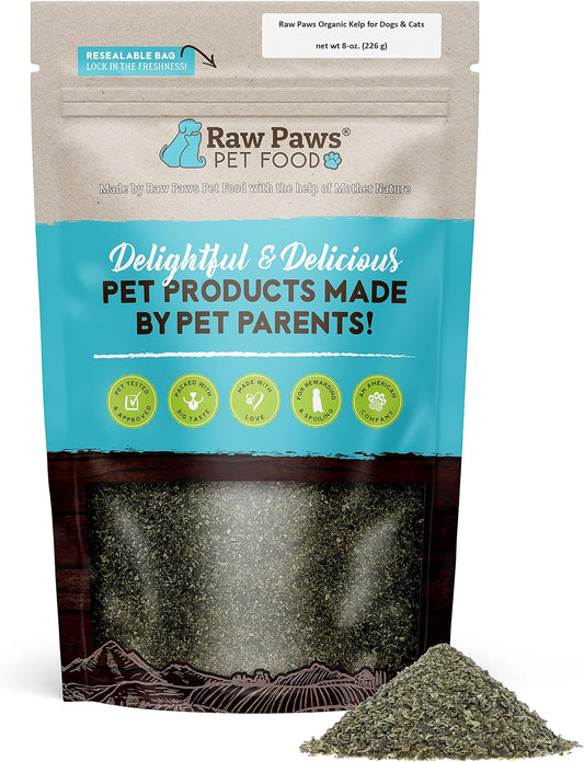 Raw Paws Organic Kelp Powder for Dogs & Cats (8-Ounce) - Supports Thyroid, Digestive & Immune Health - Dried Sea Kelp for Dogs - Seaweed Powder Supplement