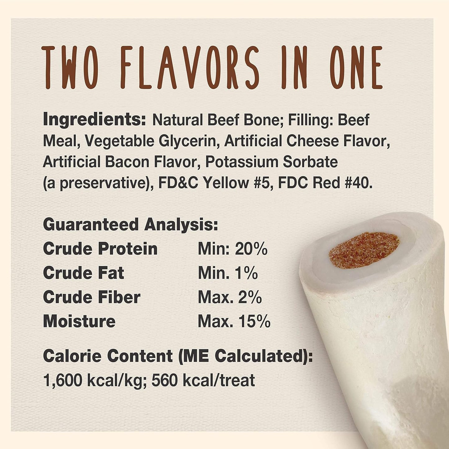 Cadet Stuffed Shin Bone, Long-Lasting Dog Chew Bones for Aggressive Chewers, High Protein Filled Bone Dental Chew for Dogs, Bacon & Cheese Flavor Filling, 5-6" for Large Dogs