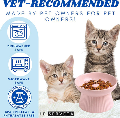 Ceramic Slow Feeder Cat Bowl, Raised Puzzle Feeder, Anti Vomiting Cat Slow Feeder, Elevated Food Bowl, Whisker Friendly Cat Bowl (Pink)
