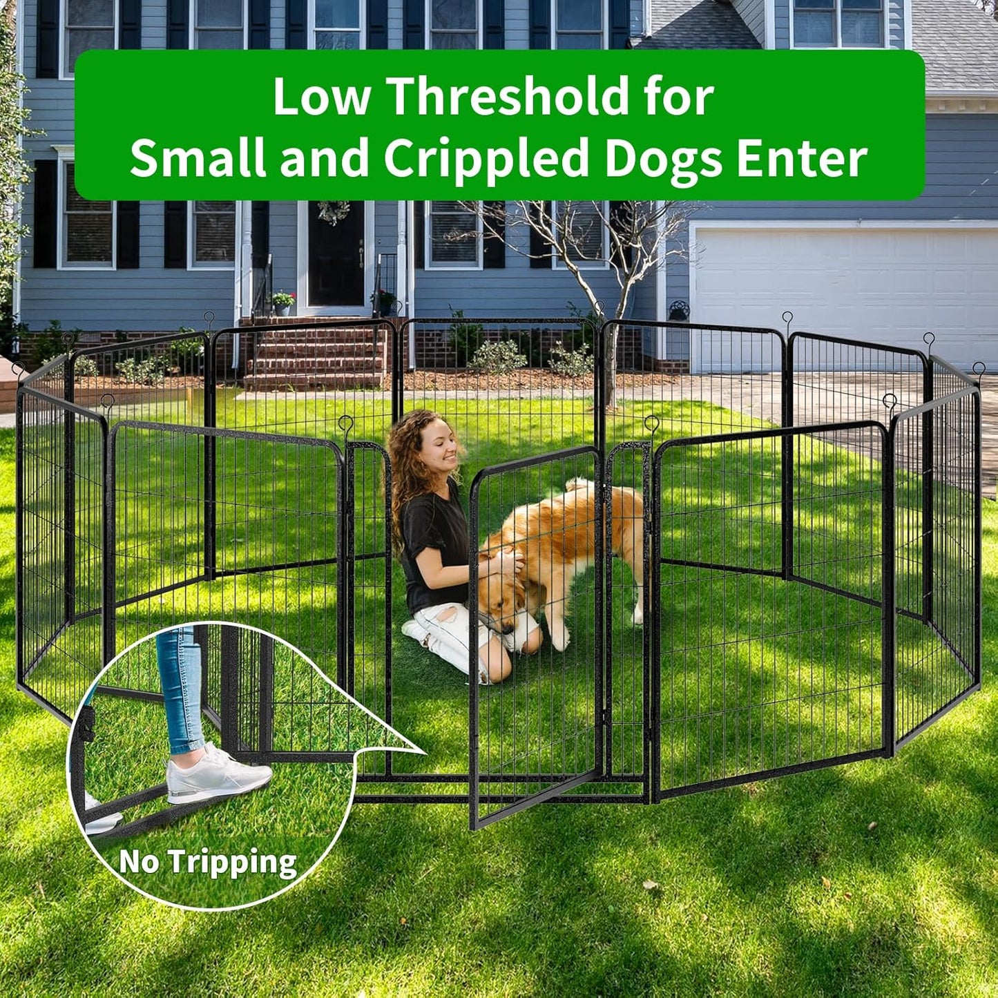 Dog Playpen Outdoor Extra Wide 12 Piece Panels Heavy Duty Anti-Rust Coating-Strengthened Dog Fence 40" Height with Doors Portable for RV Camping Yard, Total 32FT, 79 Sq.ft, Snowy Black