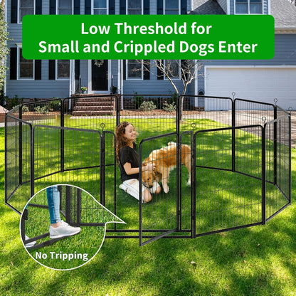 Dog Playpen Outdoor Extra Wide 12 Piece Panels Heavy Duty Anti-Rust Coating-Strengthened Dog Fence 40" Height with Doors Portable for RV Camping Yard, Total 32FT, 79 Sq.ft, Snowy Black