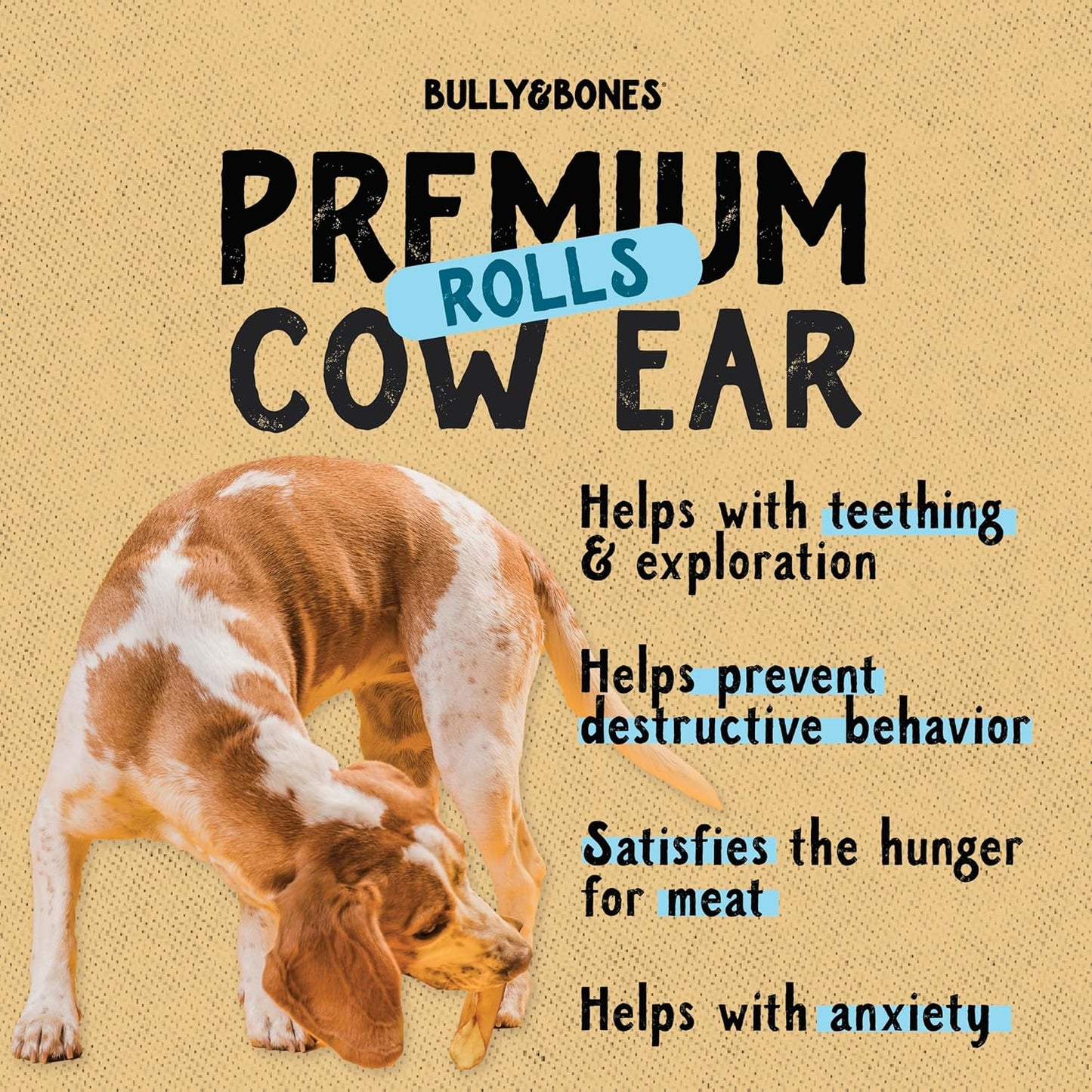 Bully & Bones 6 Inch Cow Ear Rolls (12 Pack) for Dogs. Collagen and Protein Rich, Healthy Single-Ingredient Beef chew Treats Crafted to Stimulate Your Dog’s Taste Buds. 6” Cow Ear Rolls.