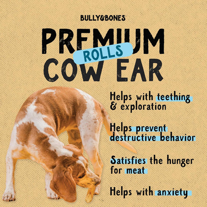 Bully & Bones 6 Inch Cow Ear Rolls (12 Pack) for Dogs. Collagen and Protein Rich, Healthy Single-Ingredient Beef chew Treats Crafted to Stimulate Your Dog’s Taste Buds. 6” Cow Ear Rolls.