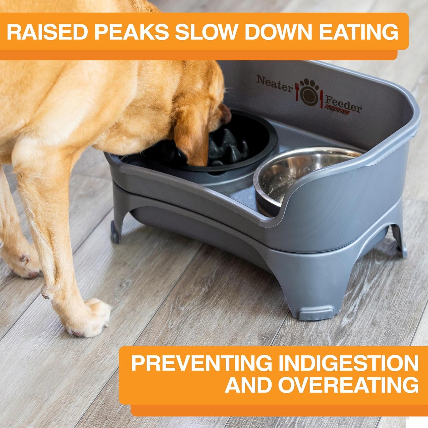 The Niner Slow Feed Bowl - Raised Peaks Slow Down Pets Eating - Fits Elevated Feeders Including Neater Feeder Large Sizes - Gentle on Teeth and Gums - Holds up to 2 Cups (Black)