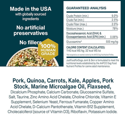 JustFoodForDogs Frozen Fresh Dog Food for Sensitive Skin Allergies, Joint Health, Complete Meal or Human Grade Dog Food Topper, Joint & Skin Support, 18 oz (Pack of 7)