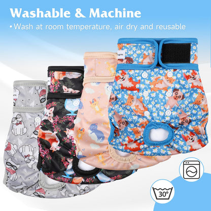 4 Pack Reusable Female Dog Diaper, Highly Absorbent Doggie Diapers for Female Dogs, Dog Diaper X-Large, Bulldog