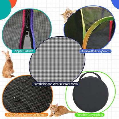 Outdoor Cat Enclosures, Portable Rainbow Catio Playground with Storage Bag & 4 Tent Stakes for Cats and Small Animals, Foldable Cat Playpen with Tunnel for Outside and Indoor Play