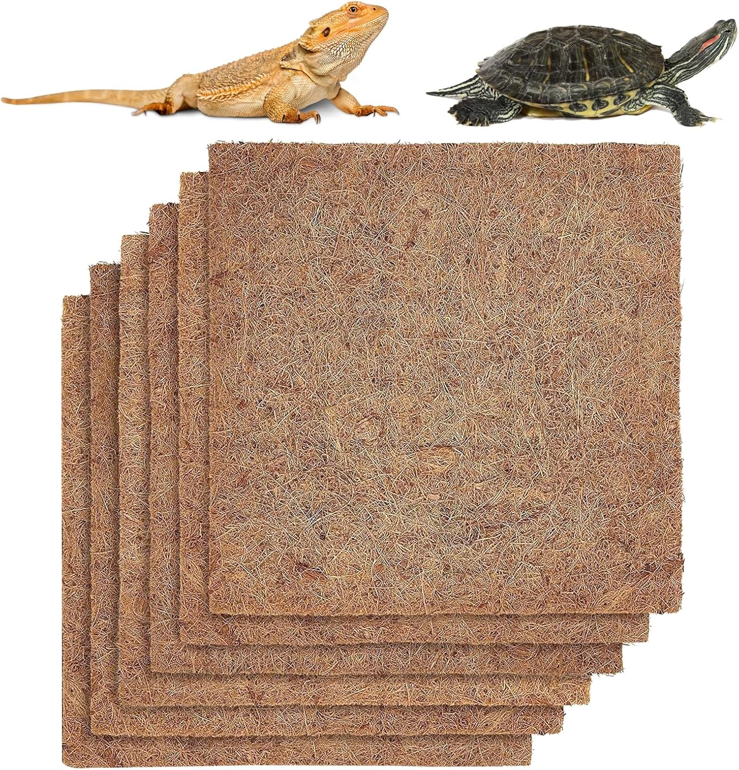 6-Pack Natural Coconut Fiber Reptile Carpet, 12x12 Inch Eco-Friendly Terrarium Liner & Bedding for Lizard, Snake, Turtle, Tortoise, Bunny Habitat