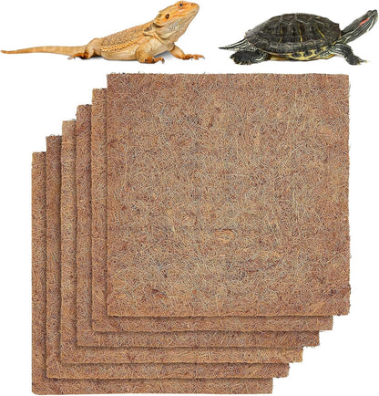 6-Pack Natural Coconut Fiber Reptile Carpet, 12x12 Inch Eco-Friendly Terrarium Liner & Bedding for Lizard, Snake, Turtle, Tortoise, Bunny Habitat