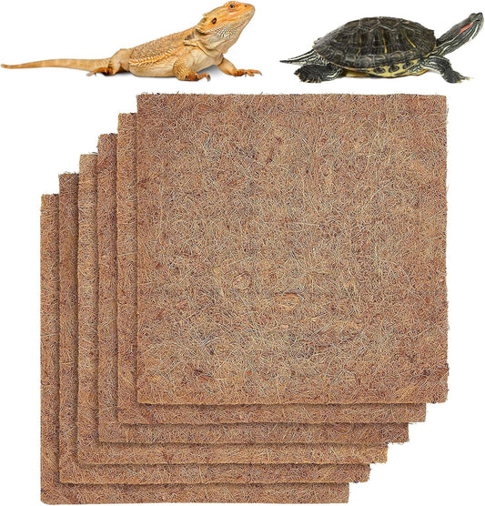 6-Pack Natural Coconut Fiber Reptile Carpet, 12x12 Inch Eco-Friendly Terrarium Liner & Bedding for Lizard, Snake, Turtle, Tortoise, Bunny Habitat