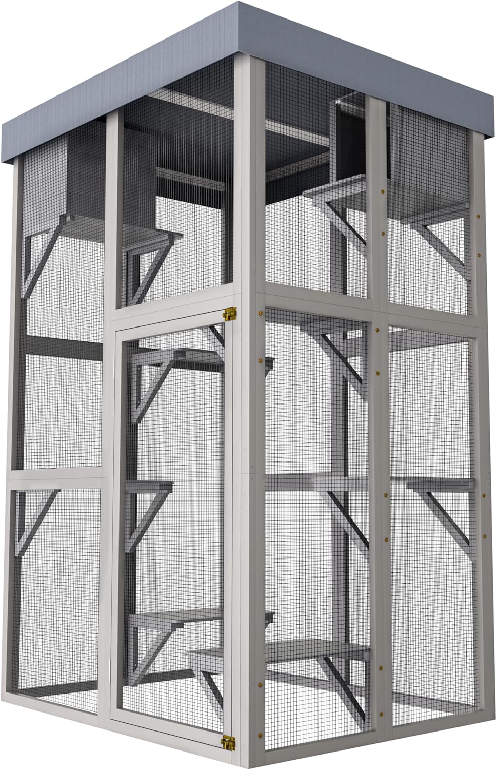 70.5" H Catio Outdoor Cat Enclosure,Cat House with Waterproof Roof and Large Enter Door,Wooden Shelter W/ 6 Jumping Platforms & 2 Napping Houses,Cats Cage for Walk in Kitten Kennel,Gray