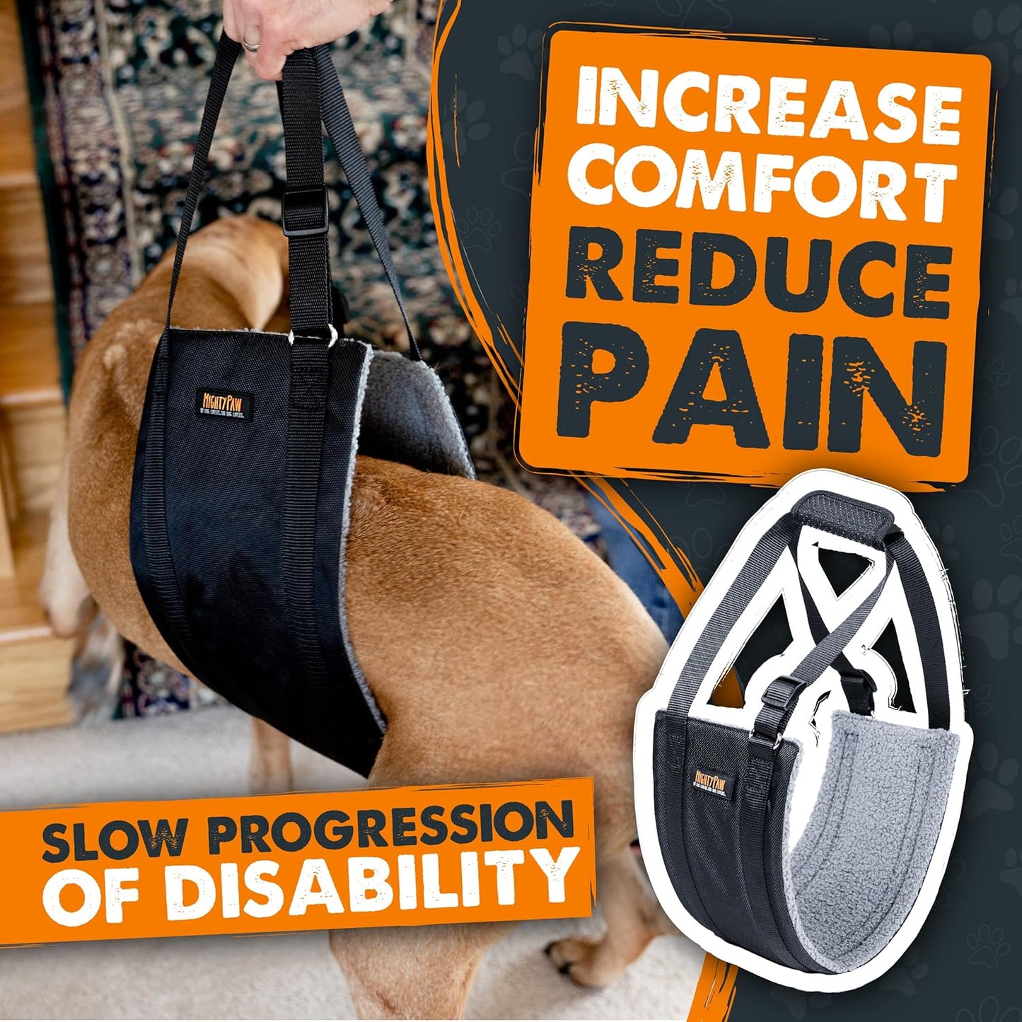 Mighty Paw Dog Lift Harness - 20-60 lbs Dog Hip and Hind Leg Support Sling - Comfortable Assistance for Elderly or Injured Pets with Hip and ACL Brace - Back Support Harness Carrying Sling - Medium