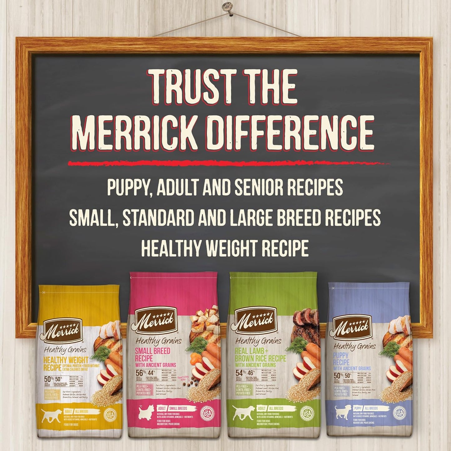 Merrick Healthy Grains Premium Dry Dog Food For Small Dogs, Wholesome and Natural Kibble, Small Breed Recipe - 4.0 lb. Bag