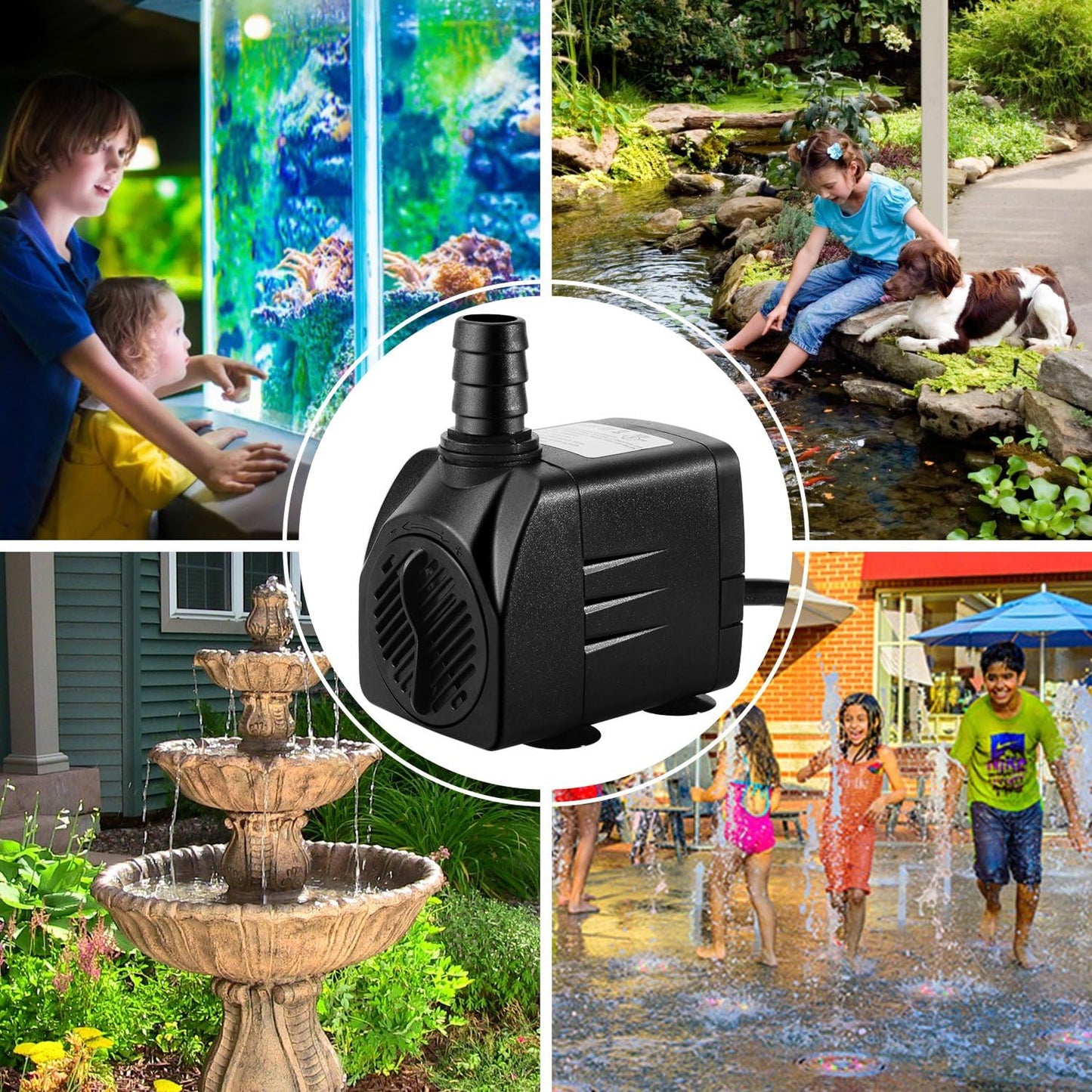 Fountain Pump, 400GPH Submersible , Durable 25W Outdoor Water Pump with 6.5ft Power Cord, 3 Nozzles for Aquarium, Pond, Fish Tank, Water Pump Hydroponics, Backyard Fountain