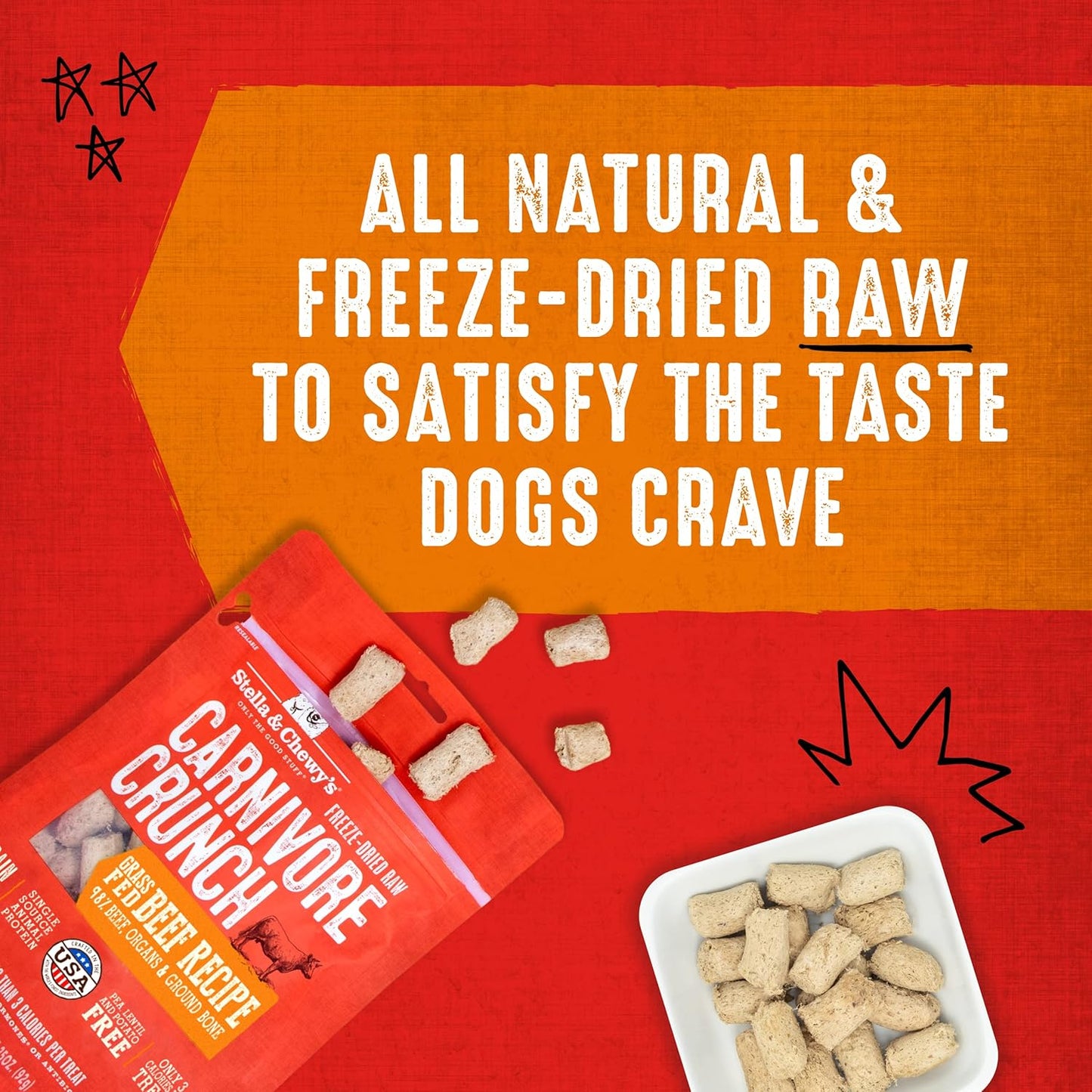 Stella & Chewy's Freeze-Dried Raw Dog Treats - Carnivore Crunch for Training - Natural Limited Ingredient, Grain-Free - Perfect for Picky Eaters - Grass-Fed Beef Recipe - 3.25 oz Bag