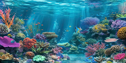 iTapnoom Ocean Floor Aquarium Background, Underwater Tropical Fish Coral Reef Aquatic Nature Plant Fish Tank Backdrop Decor, Polyester Fabric with 6 EVA Double-Sided Tapes 36x18 inches/90x45cm