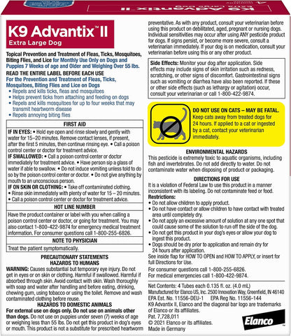 K9 Advantix II XL Dog Vet-Recommended Flea, Tick & Mosquito Treatment & Prevention | Dogs Over 55 lbs. | 4-Mo Supply