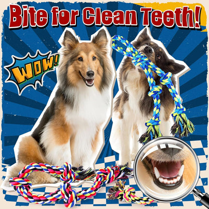 Tough & Strong Dog Toy for Aggressive Chewers – Tough Chew Toys for Large Dogs, Ideal for Tug-of-War & Teeth Cleaning, with 3 Rope Toys & 2 Dog Bags