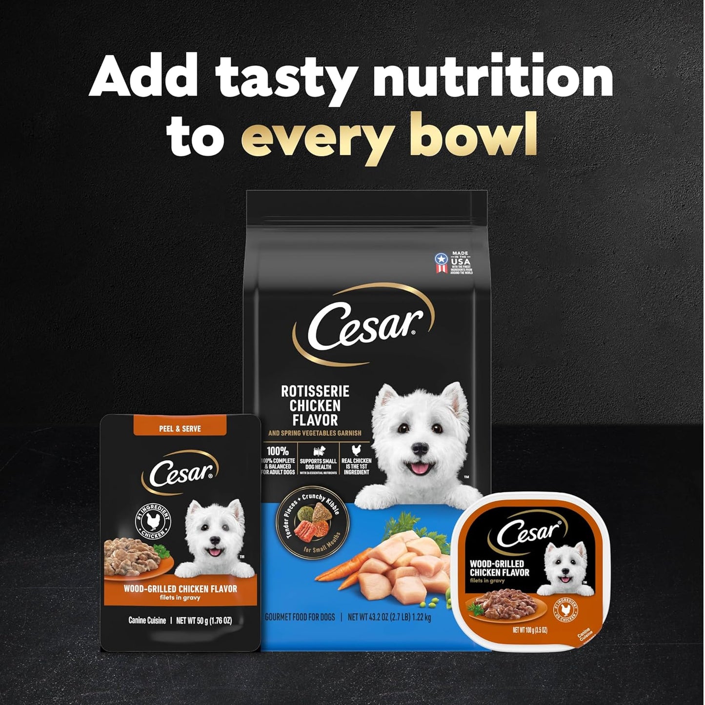 Cesar Filets in Gravy Wet Dog Food, Wood-Grilled Chicken Flavor, 1.76 oz. Mini-Pouches, 20 Count (Pack of 1)