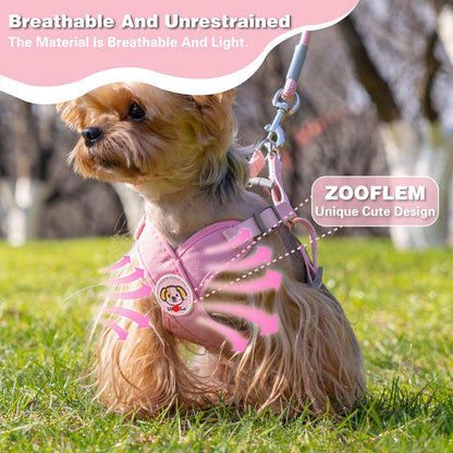Dog Harness with Leash Set, Puppy Soft Vest No Choke No Pull, Adjustable Neck and Chest, Lightweight Harness and Anti-Twist Pet Leash Combo for Small to Medium Dogs (Pink, M-Medium)