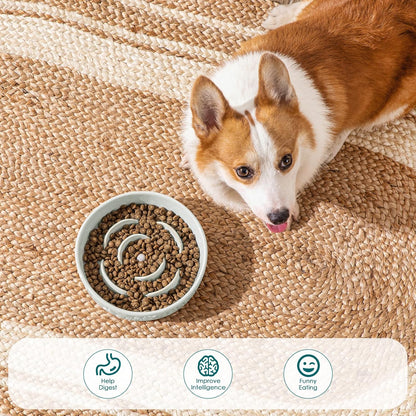 vancasso Slow Feeder Dog Bowl, 1.5 Cups Ceramic Dog Food Dish for Fast Eaters Small Breed, Puzzle Bowl for Small Dogs and Cats, Grayish Cyan