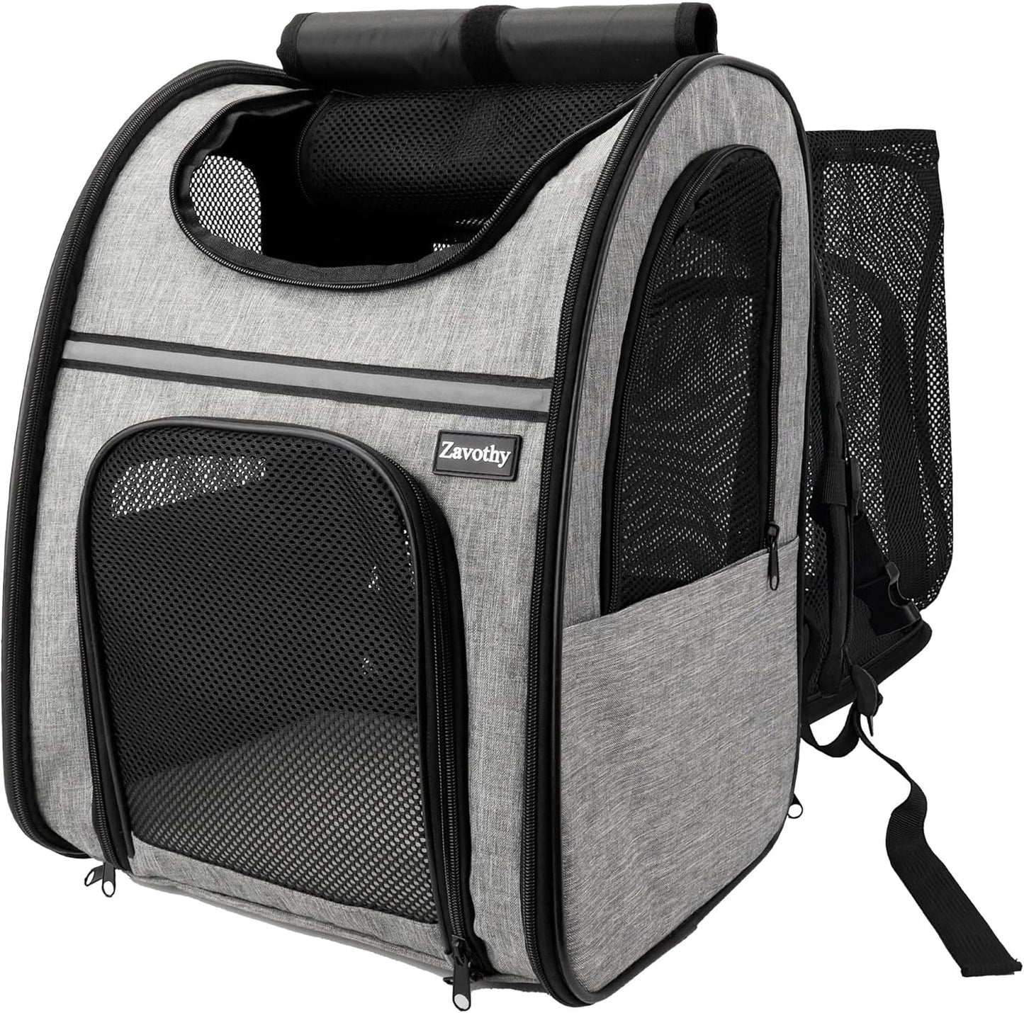 Zavothy Expandable Pet Backpack Carrier for Small Cats & Dogs, Airline Approved Travel Bag with Mesh Windows, Expandable Space, Padded Bottom, Foldable Design (Black/Grey)