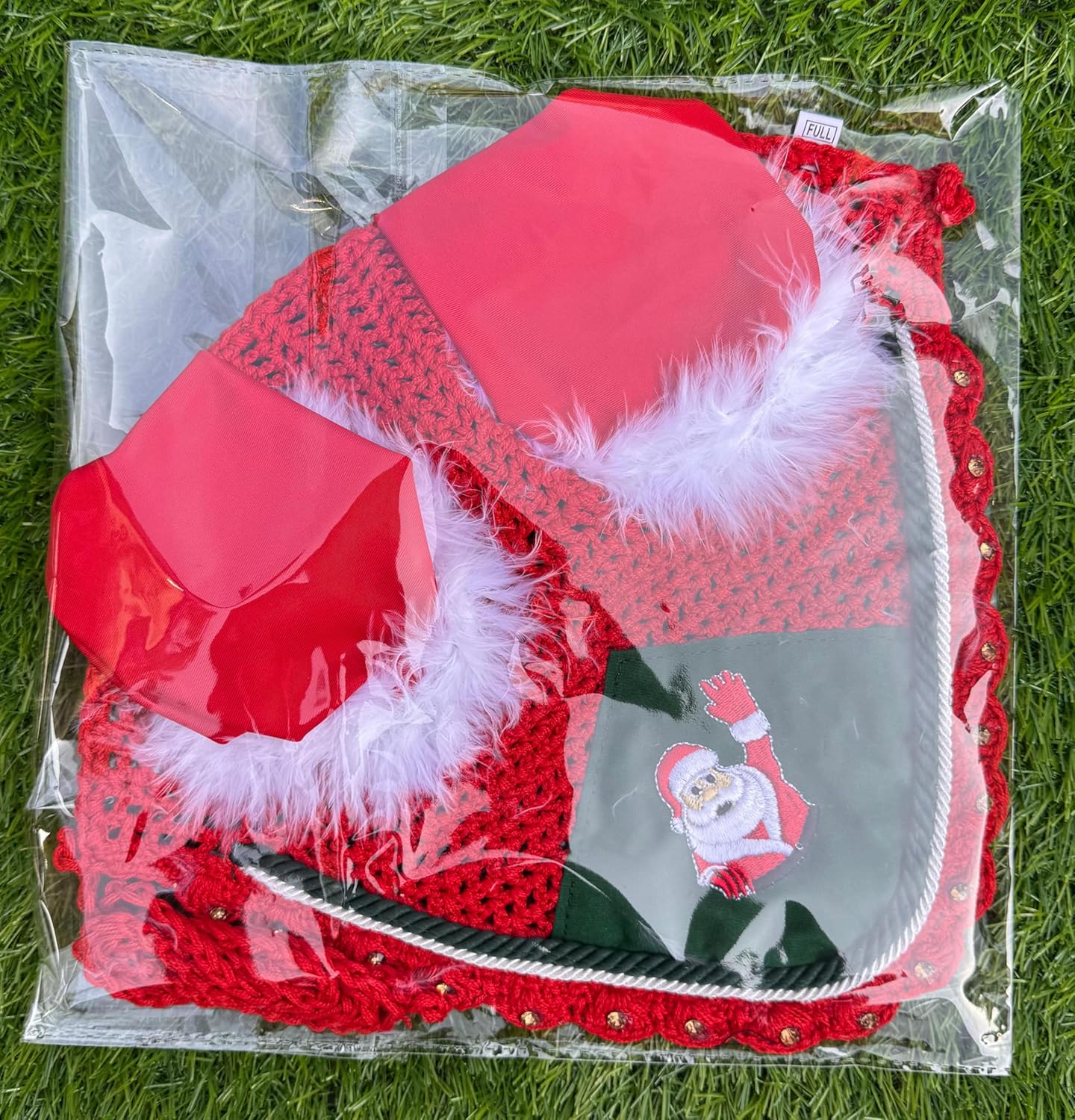 Horse Ear Bonnet Santa Claus Double Hats Fly Hood Ear Net Fly Veil Gift for A Christmas Equestrian Tack Equine (Embroidery, Cob)