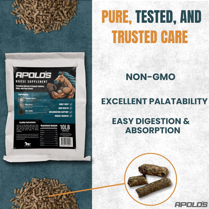 Greenfit APOLO'S 100% Natural Horse Supplement for Daily Feeding – Joint Support, Coat Shine & Strength | Flaxseed, Quinoa, Chia | 10 LB Bag