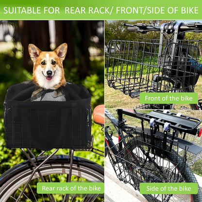 Bike Basket Suit for Front/Rear/Side of Bicycle with Removable Liner Bag, Dog Bike Basket Carrier for Travel, Large Size Basket More Storage, Ebike Accessoriest for Pets, Fruit & Grocery