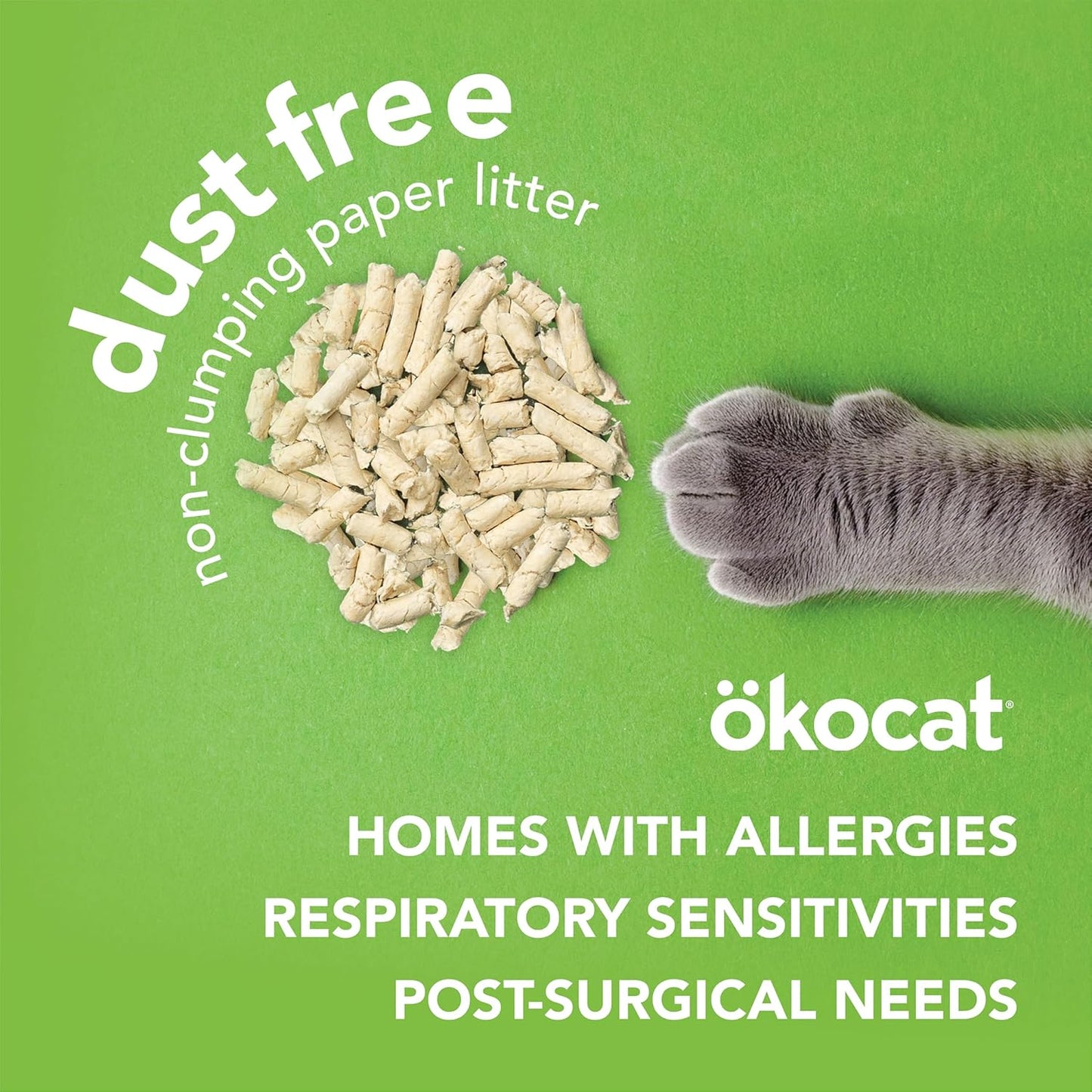 ökocat Dust Free Non-Clumping Paper Pellet Cat Litter, Unscented, 8 pounds - Natural Ingredients, Controls Odor, Dust Free, Great for Homes with Allergies, Postsurgical Needs