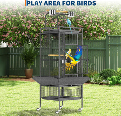 Spacious 61 Inch Metal Bird Cage with Play Top – Rolling Stand, Feed Bowls, Easy Clean, Secure Lock – Ideal for Parakeets, Conures, Cockatiels, Cockatoos, Exploding Silver