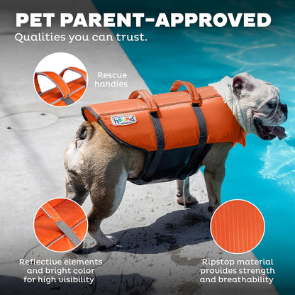 Outward Hound Granby Splash Dog Life Jacket, High-Buoyancy Dog Life Vest for Swimming, Boating, and Water Safety, Large, Orange