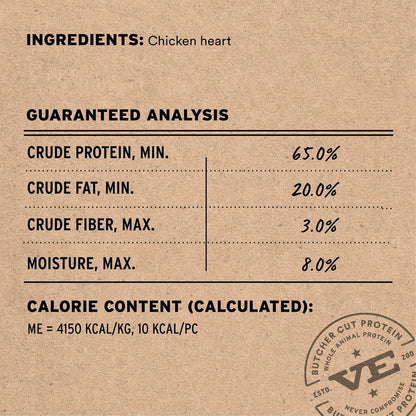 Vital Essentials Single Ingredient Chicken Hearts Dog Treats, 1.9 oz | Freeze-Dried Raw | Premium Quality High Protein Training Treats | Grain Free, Gluten Free, Filler Free