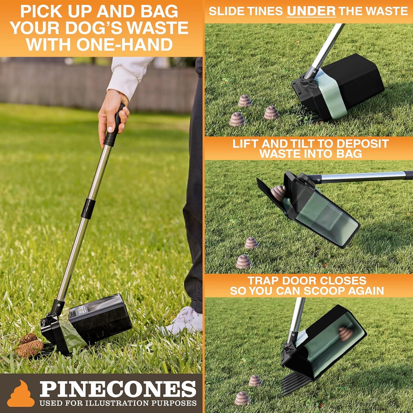 Neater Pet Brands Lift N’ Bag 2.0 Dog Pooper Scooper with Bag Attachment & 27" Pole for Small to Large Dogs, New & Improved Design, 15 Refill Bags, Heavy Duty Dog Poop Scooper for Yard, One-Hand Use