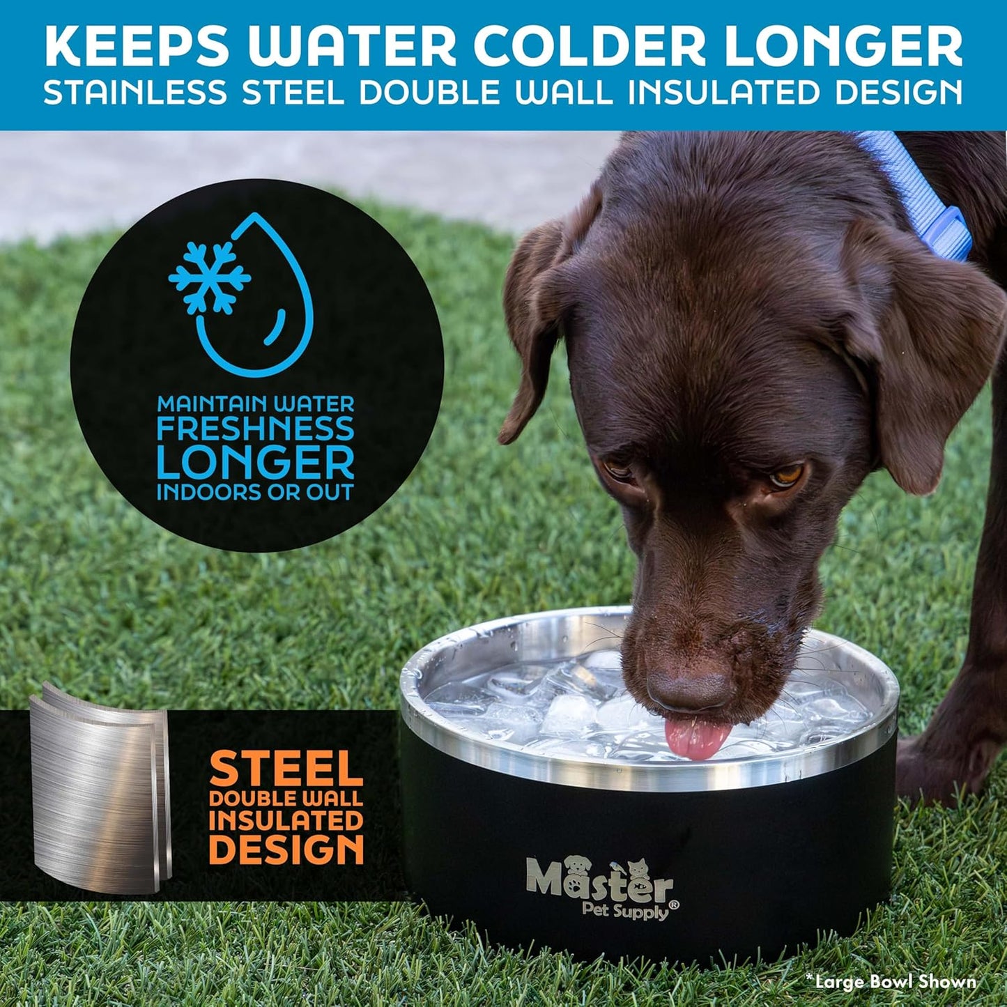 Master Pet Supply Stainless Steel Dog Bowls - 128 oz, Heavy Duty - Rose Quartz, Double Wall Extra-Thick Insulated, Non-Slip Pet Water Bowl for Dogs, Cats & Pets, Anti Rust Metal, Dish Washer Safe