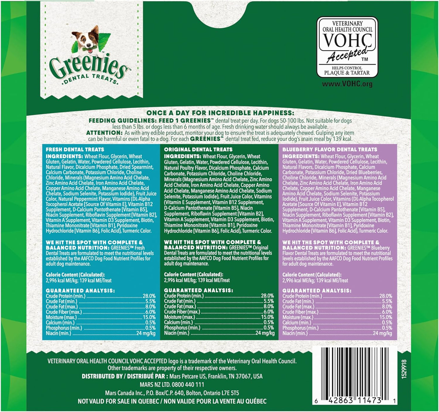 Greenies Veterinarian-Recommended Adult Natural Dental Dog Treats Large Size, Fresh Flavor, Original Flavor, and Blueberry Flavor, (3) 12 oz. Packs, 24 Count