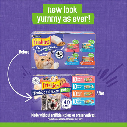 Friskies Purina Pate Wet Cat Food Variety Pack Seafood and Chicken Pate Favorites 40ct VP - (Pack of 80) 5.5 oz. Cans