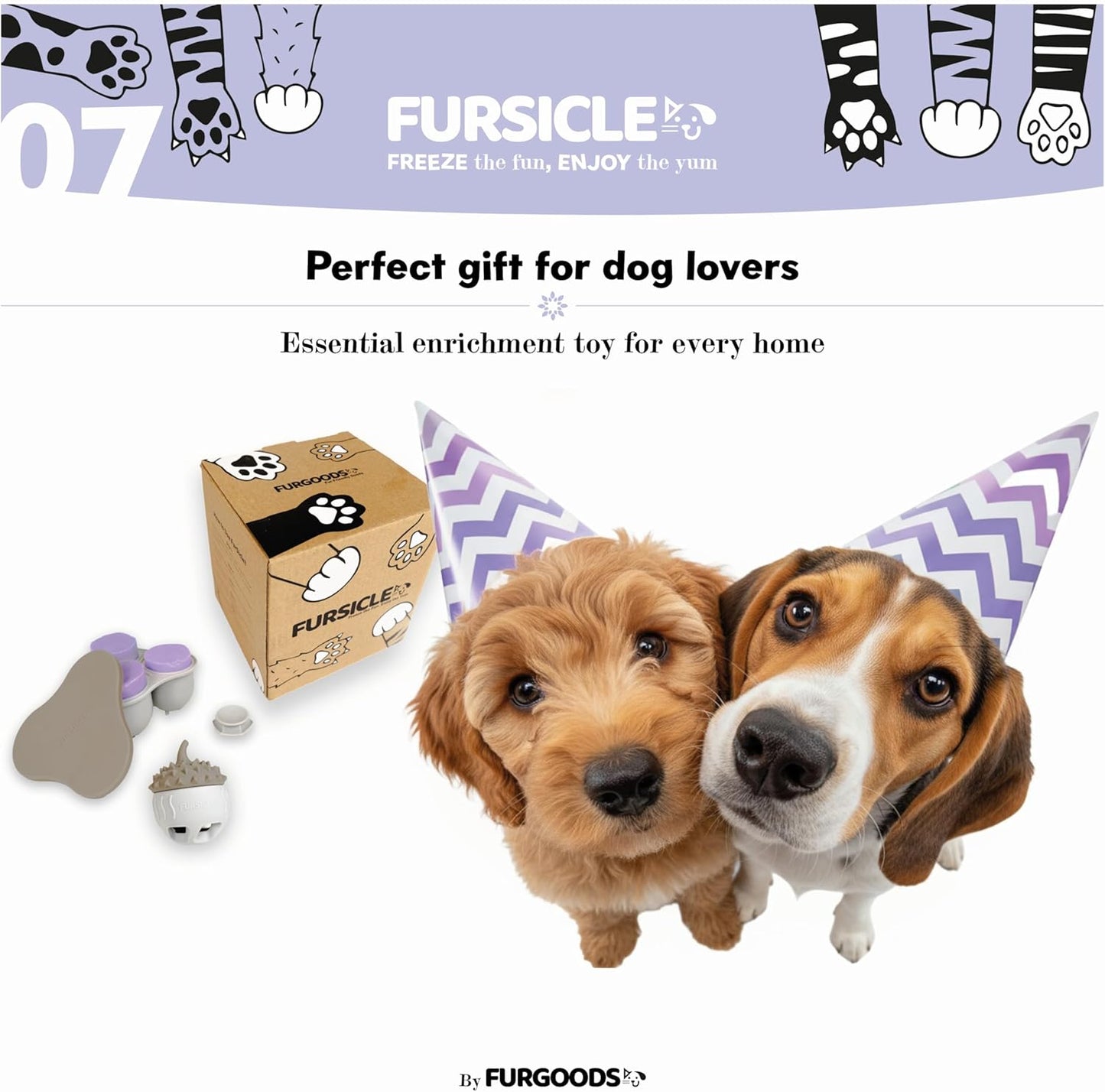 FurSicle Freezable Dog Treat Ball/ Frozen Feeder Enrichment Lick Toy | Interactive Treat Dispensing Puzzle/ Slow Feeder | Puppy Teething, Boredom/ Anxiety Relief | Gift for Small, Medium, Large Dogs