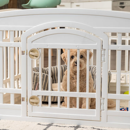 IRIS USA 24" 6-Panel Dog Playpen with Door, 61 x 61 x 24, Puppy Playpen, Dog Play Pen Indoors, Pet Fence, Puppies/Small Dogs, White