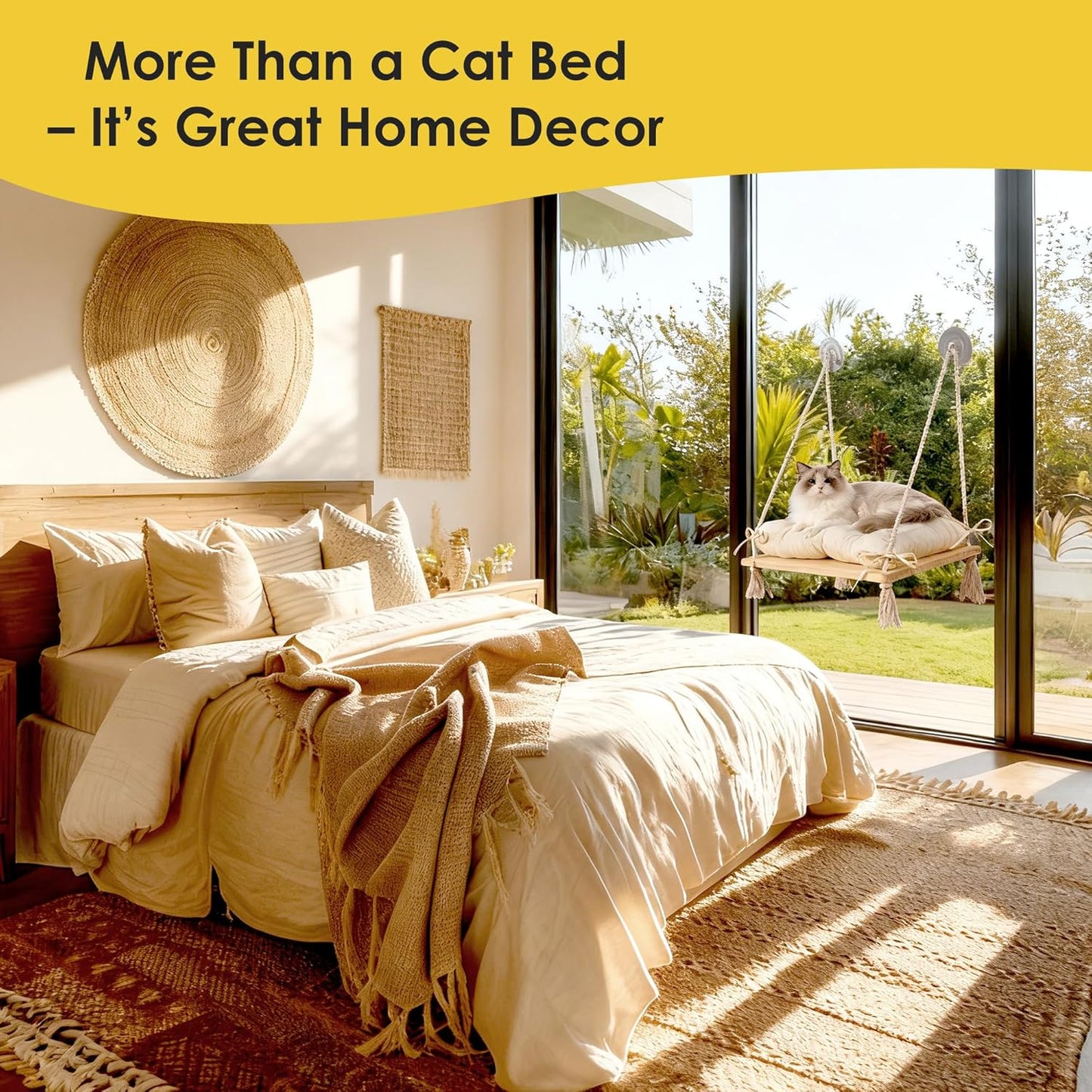 Cat Window Perch, Suction Cup Window Hammock Seat Beds for Indoor Cats with Soft Cushion and Solid Pine Wood