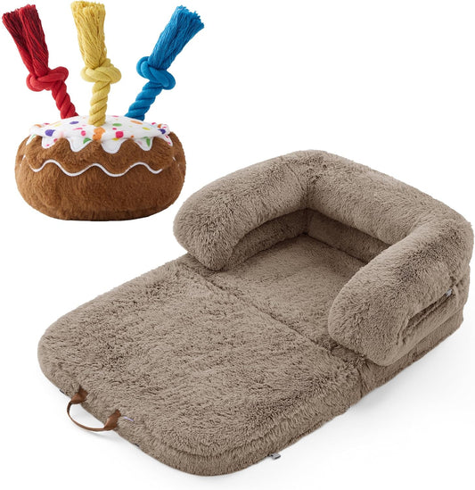LE SURE Foldable Human Dog Bed witth Dog Birthday Cake Toy