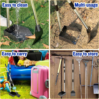 Dog Pooper Scooper,Tray and Spade Set Poop Scooper for Dogs, Adjustable Long Handle Metal Pooper Scooper with Bin for Pet Waste Removal, No Bending Clean Up for Medium and Large Dogs