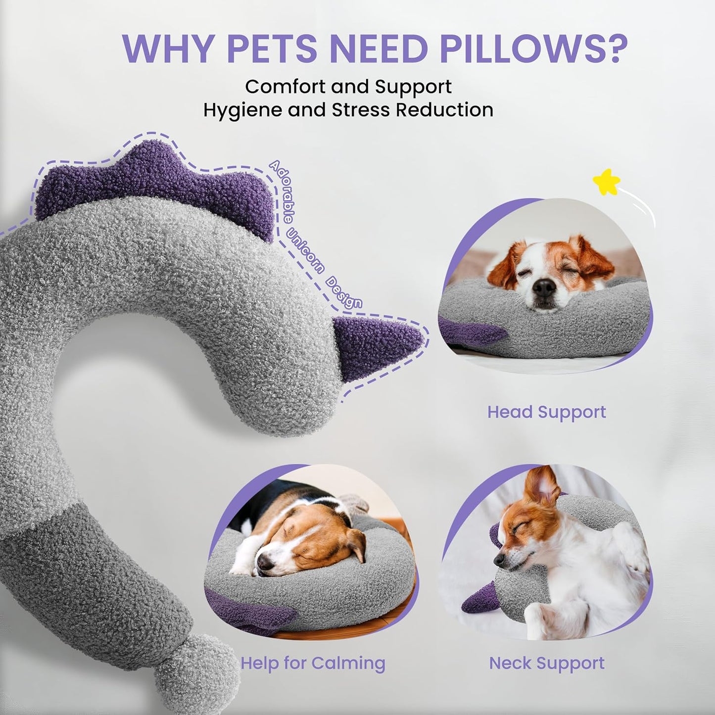 Dog Calming Pillow - Soft Neck Pillow for Dogs, Washable Sleep Pillow for Better Sleep, Reduces Anxiety, Gift for Small/Medium/Large Dogs and Cats