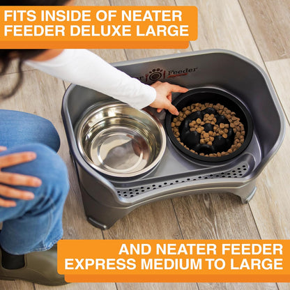 The Niner Slow Feed Bowl - Raised Peaks Slow Down Pets Eating - Fits Elevated Feeders Including Neater Feeder Large Sizes - Gentle on Teeth and Gums - Holds up to 2 Cups (Black)