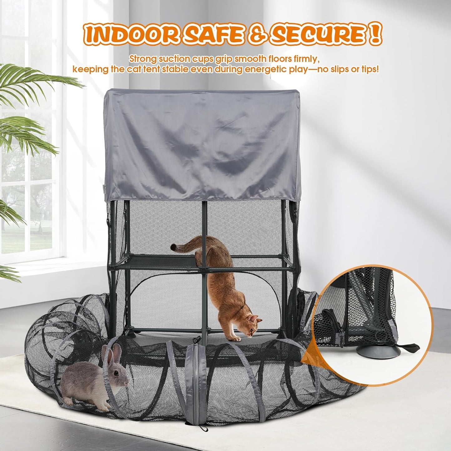 Catio Outdoor Cat Enclosure for Cats & Small Animals, Pet Playpen Cat Climber with Removable Pet Tunnel for Indoor/Outdoor Use