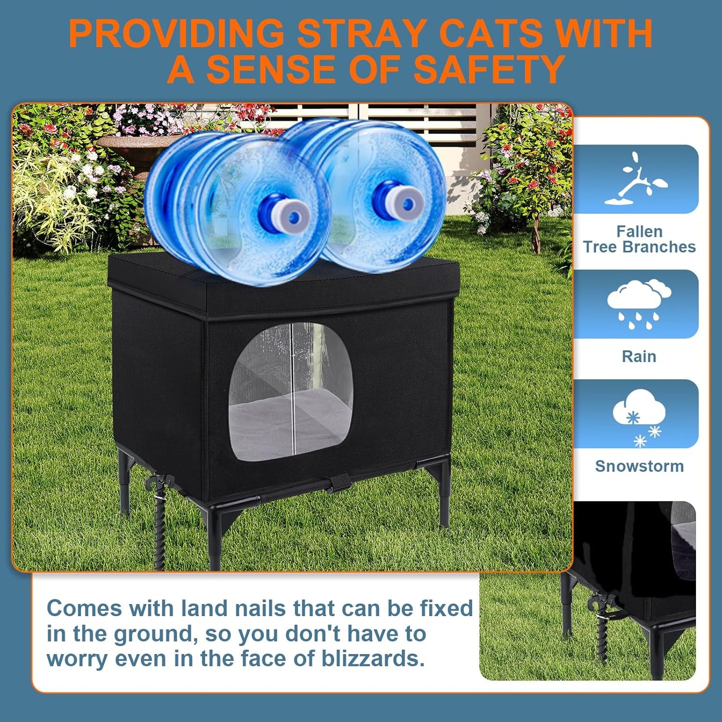 Outdoor Cat House Weatherproof, Insulated Feral Cat Houses for Cats with Cozy Cushion, Elevated Outdoor Cat Shelter, Equipped with Escape Door, Outside Cats House for Stray Cats(Small)